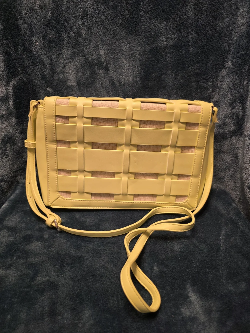A New Day Bright Green Woven Lattice Crossbody Bag